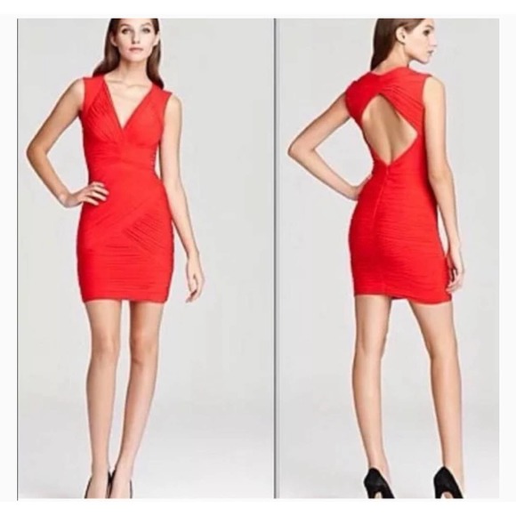 BCBG MaxAzria Dress Womens Small Red Edesa Shirred Cocktail Mini Bodycon‎ - Picture 1 of 10